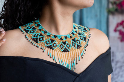 Woven Beaded Collar Czech Necklace