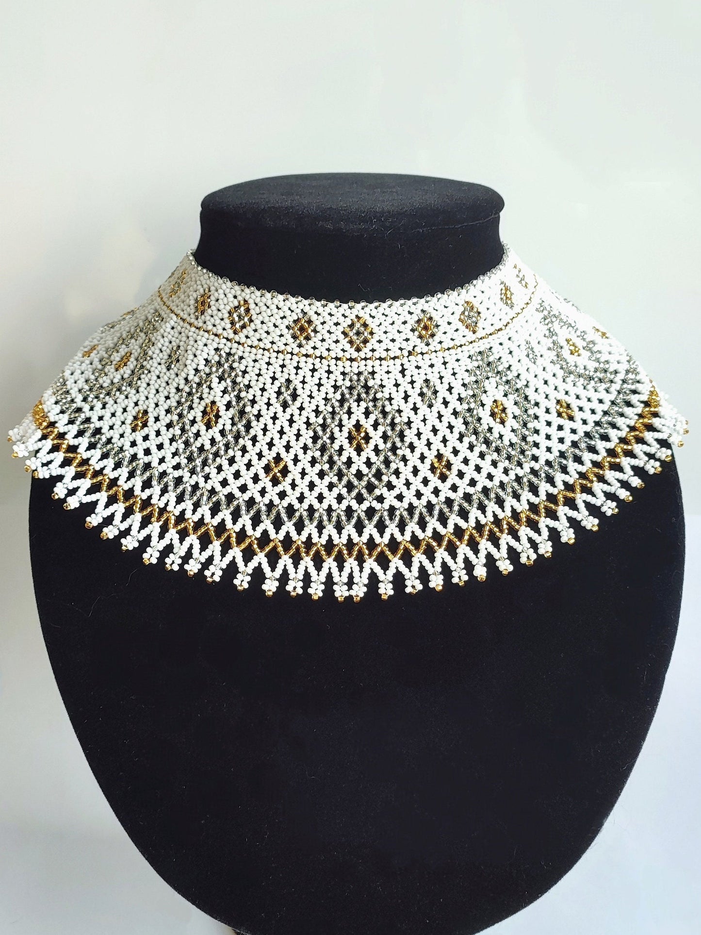 Woven Beaded Collar Czech Necklace