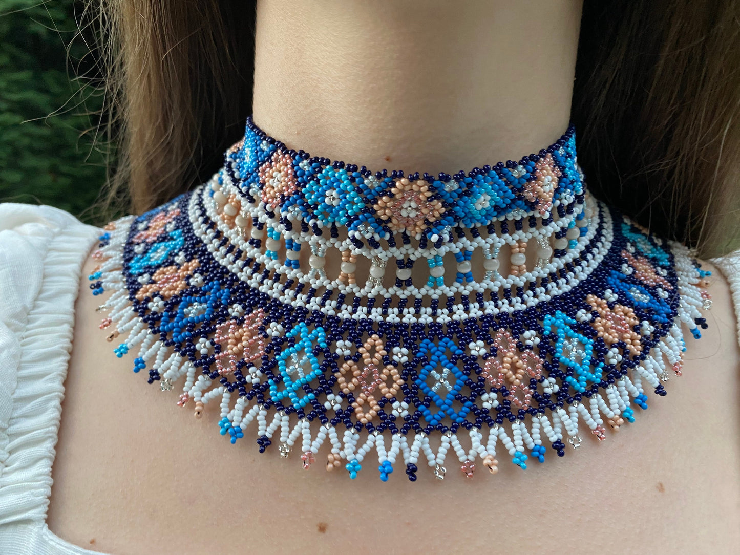 Woven Beaded Collar Czech Necklace