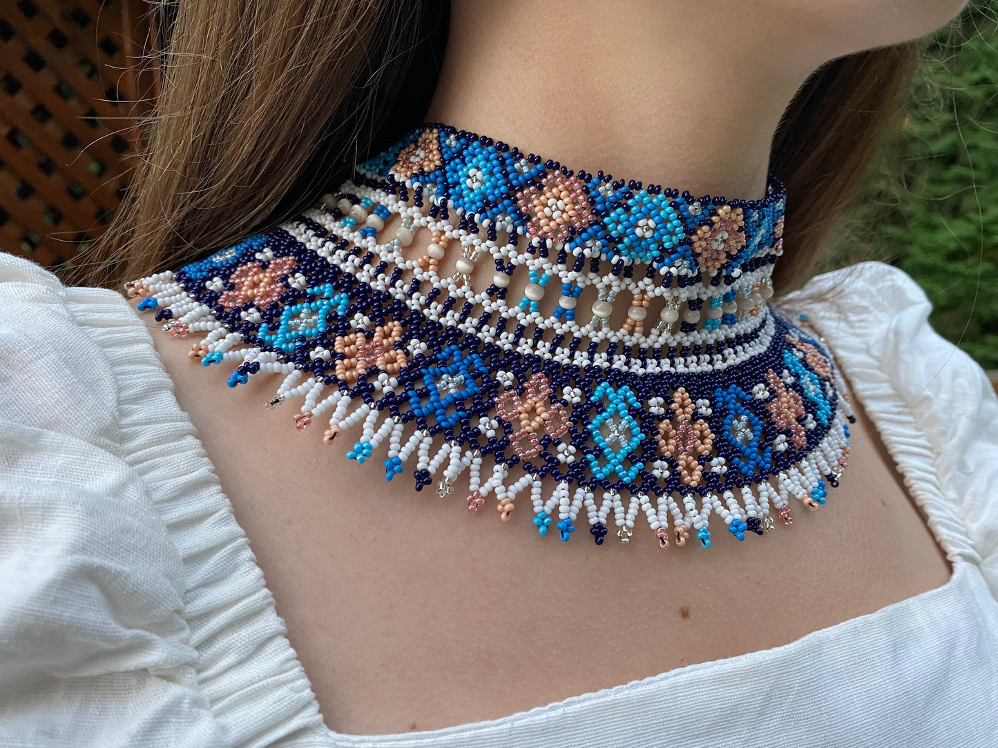 Woven Beaded Collar Czech Necklace