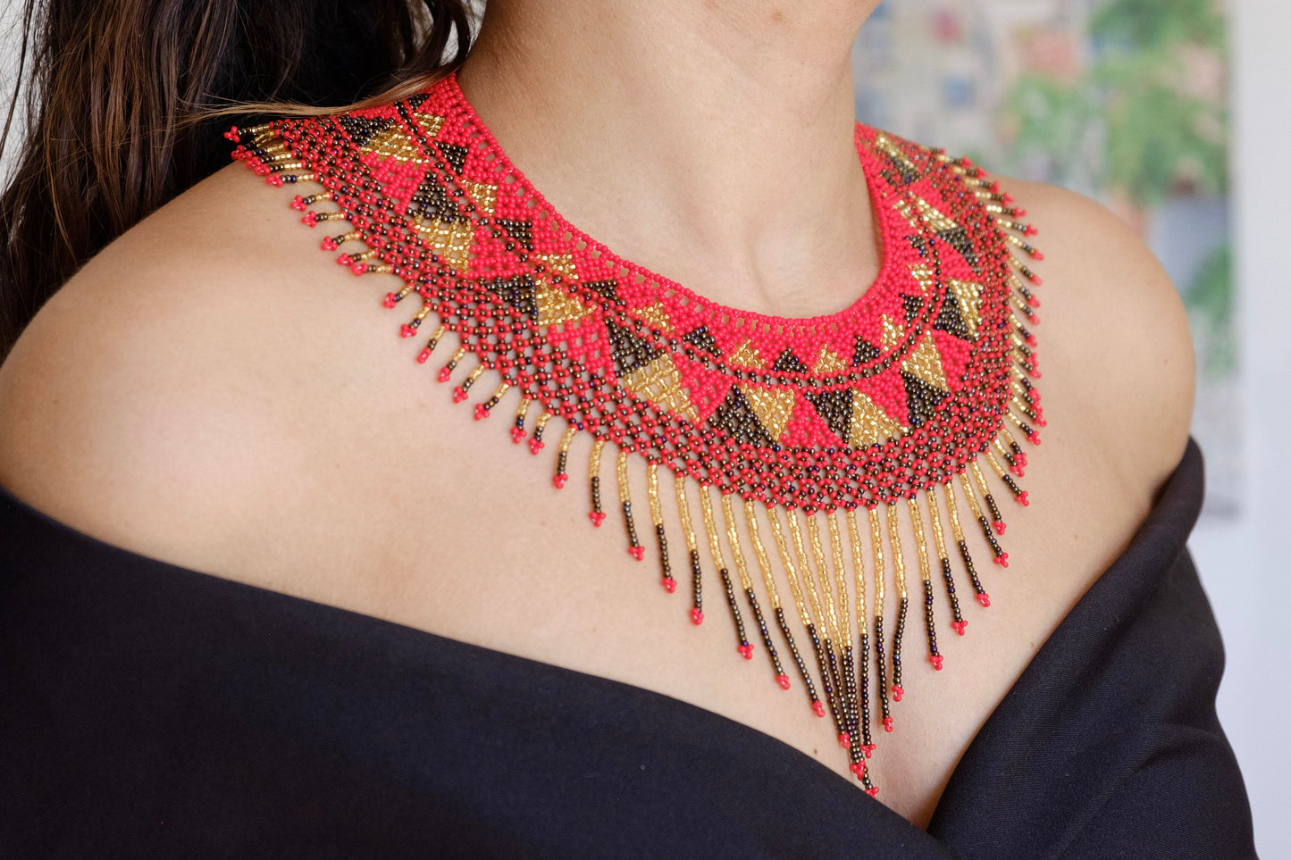 Woven Beaded Collar Czech Necklace