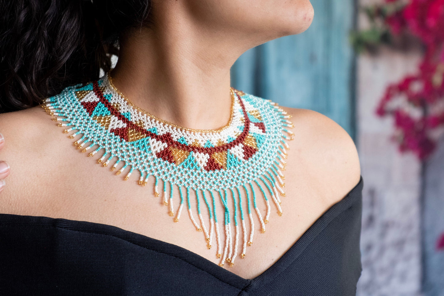 Woven Beaded Collar Czech Necklace