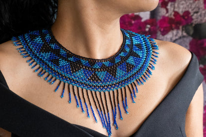 Woven Beaded Collar Czech Necklace