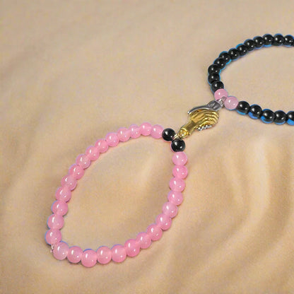 Couple Magnetic Handshake Bracelet Pink & Black (6mm Beads)