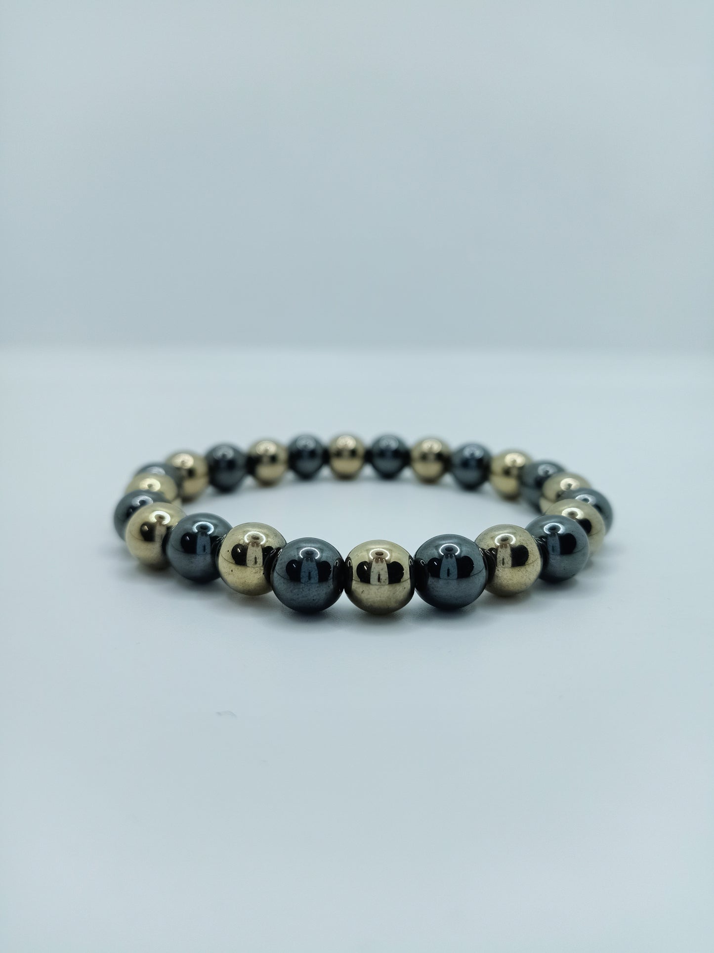 Hematite Golden & Metallic Grey Premium Bracelet (8mm)