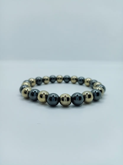 Hematite Golden & Metallic Grey Premium Bracelet (8mm)