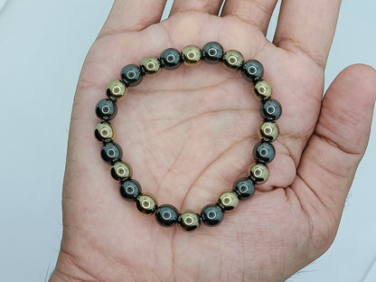 Hematite Golden & Metallic Grey Premium Bracelet (8mm)