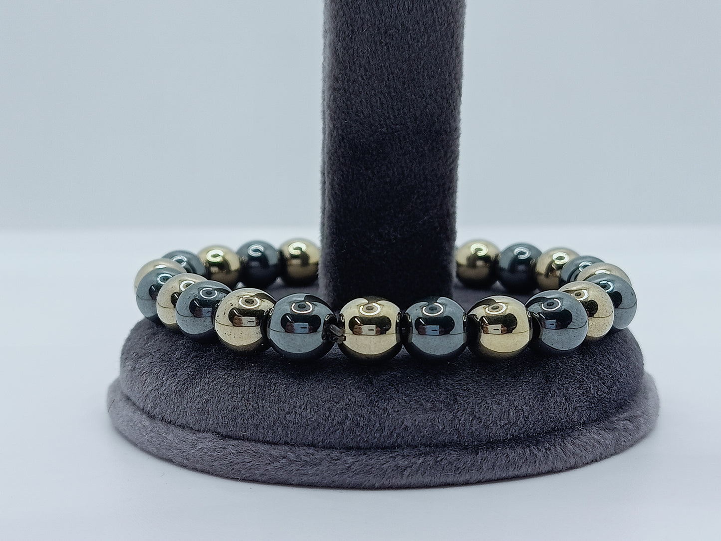 Hematite Golden & Metallic Grey Premium Bracelet (8mm)