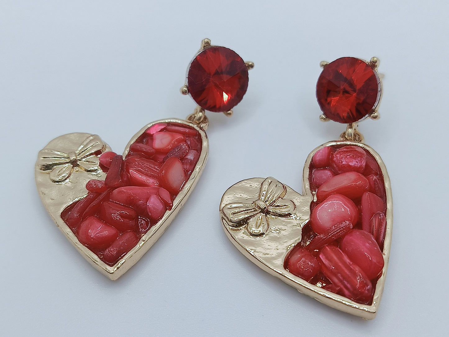 Red Heart Korean Earrings (Stones)