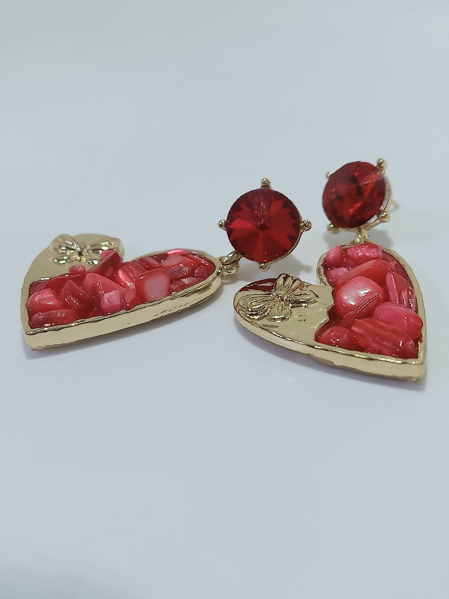 Red Heart Korean Earrings (Stones)