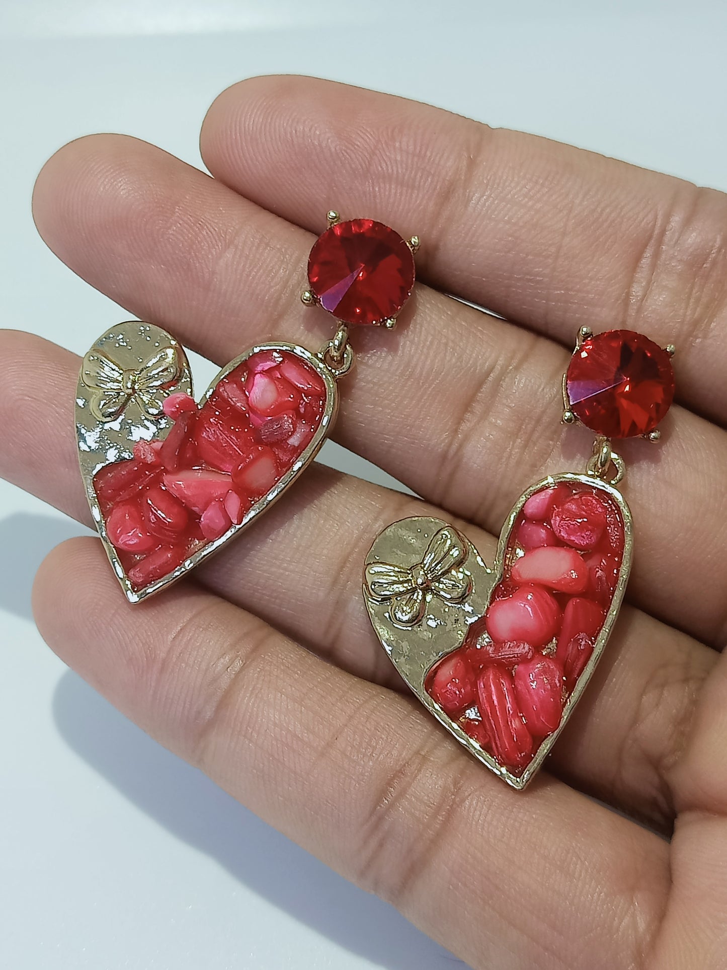 Red Heart Korean Earrings (Stones)