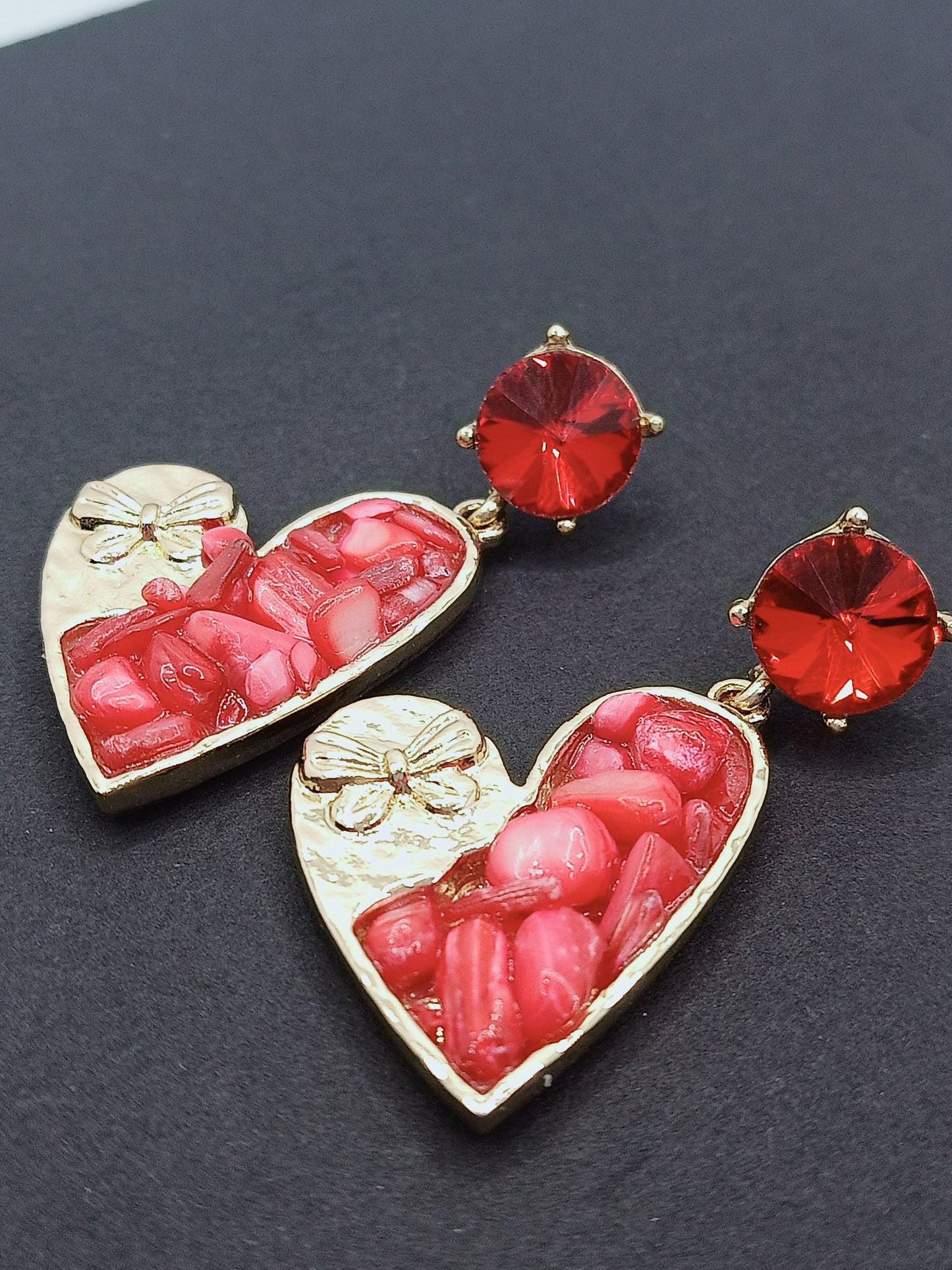 Red Heart Korean Earrings (Stones)