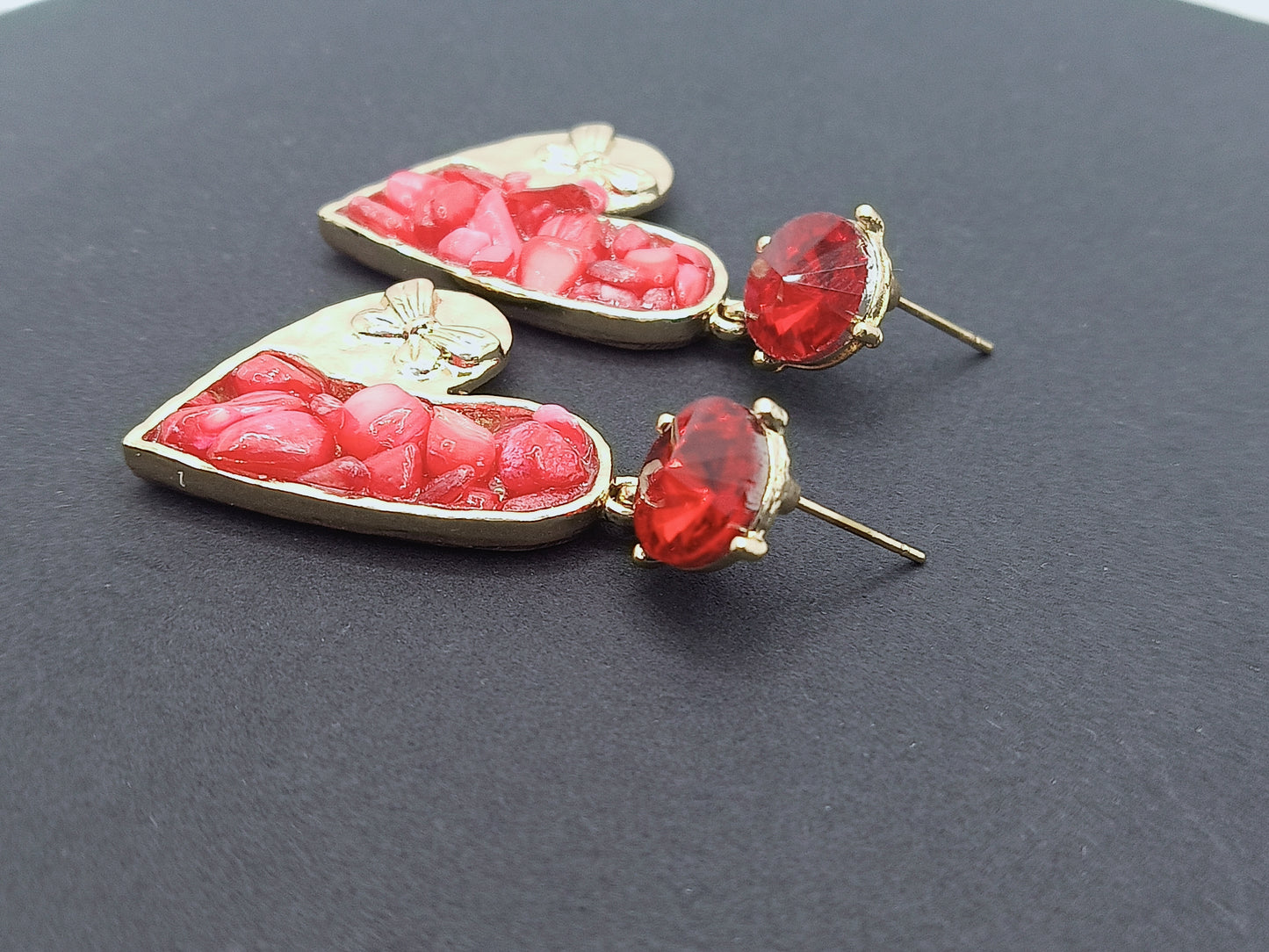 Red Heart Korean Earrings (Stones)