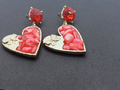 Red Heart Korean Earrings (Stones)