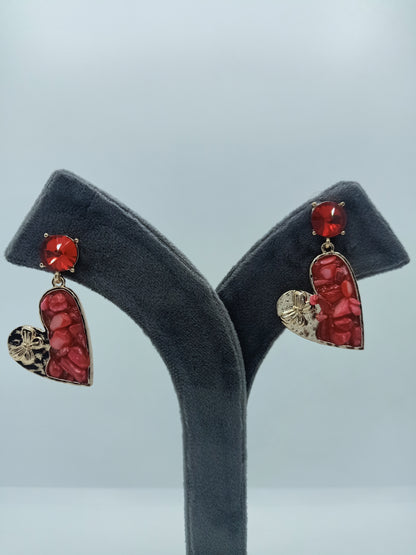 Red Heart Korean Earrings (Stones)