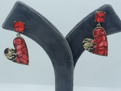 Red Heart Korean Earrings (Stones)