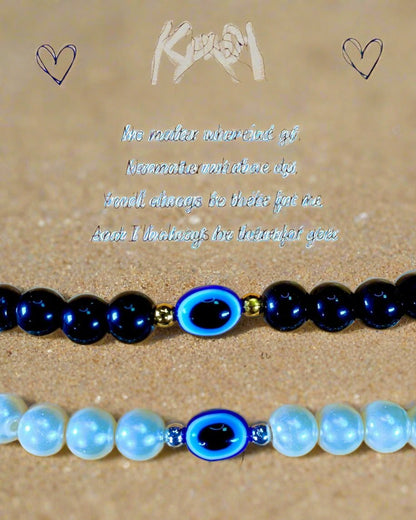 Evil Eye Couple Bracelet Black & White Beads